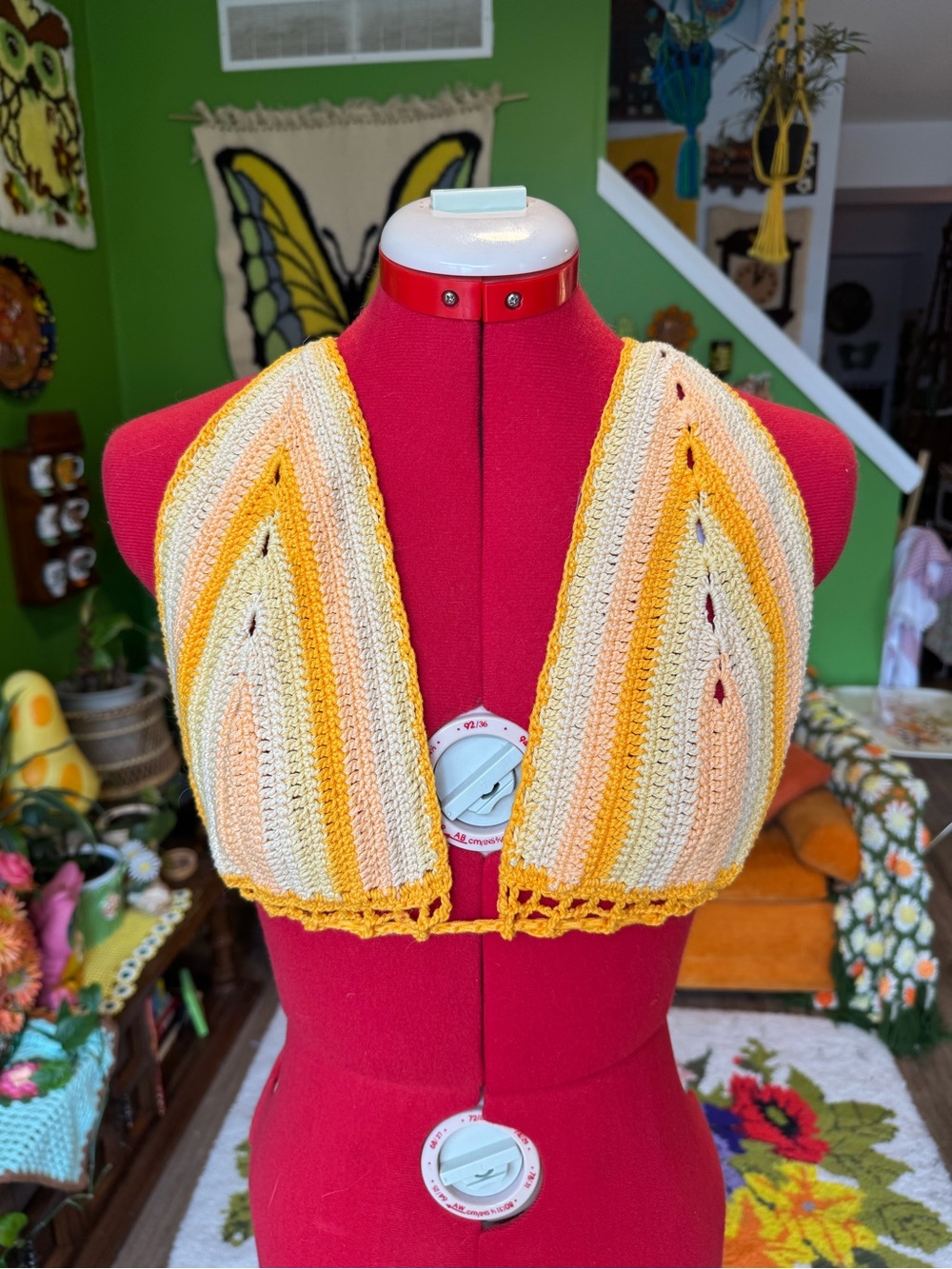 Handmade Yellow & Cream Crochet Halter Crop Top